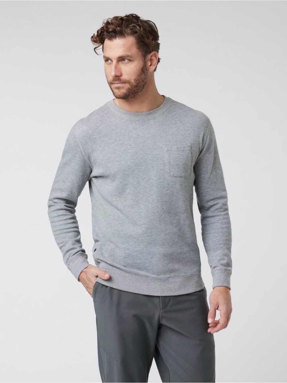 Vuori Mens Jeffreys Pullover Sweatshirt Heather Grey Large Active Luxe Polished